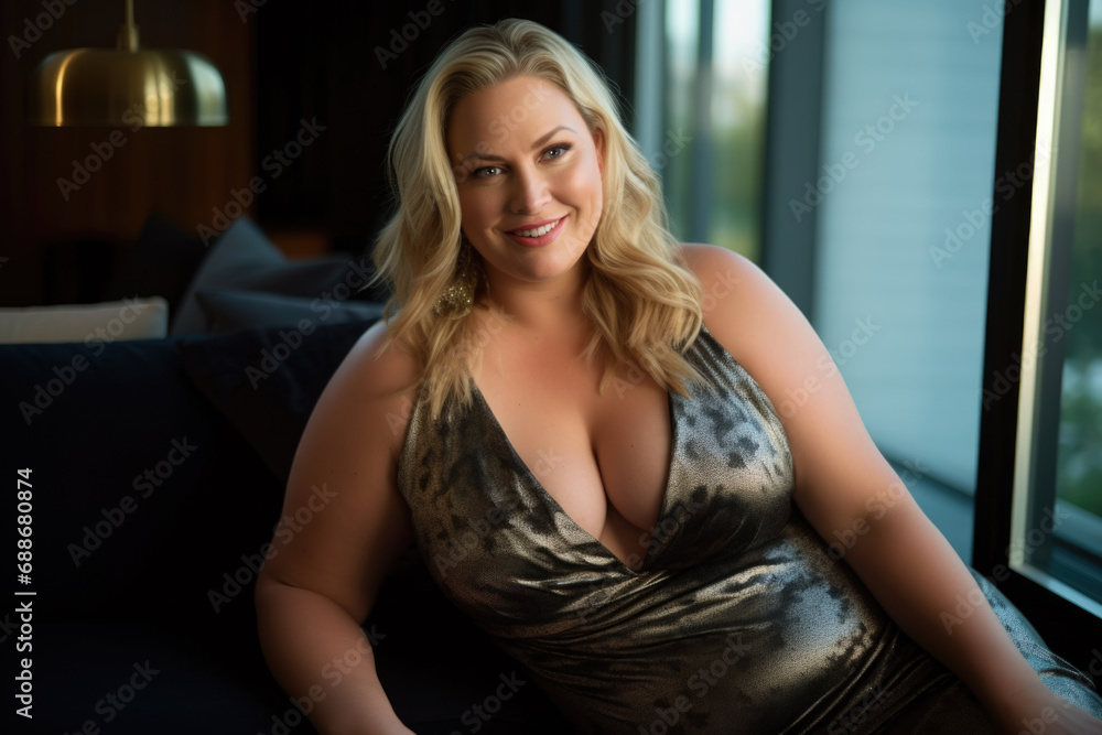 Fototapeta premium Confident woman in a luxurious dress. Concept highlights beauty and self-assurance.