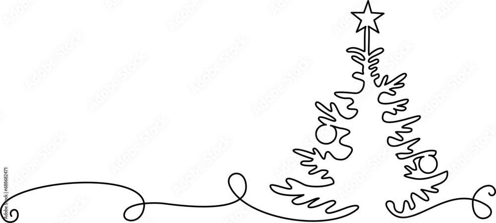 Christmas pine fir tree stroke decoration. Continuous one line drawing. Christmas pine fir tree stroke decoration. Continuous one line drawing.