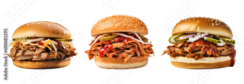 BBQ Burger Set and Pulled Pork Sandwich, Isolated on Transparent Background, PNG © Only Best PNG's