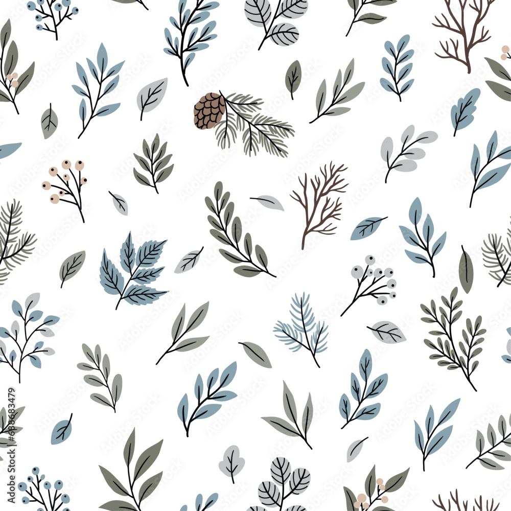 Seamless pattern with leaves and branches on a white background for children's textiles, scrapbooking paper, cards. Seamless pattern with leaves and branches on a white background for children's textiles, scrapbooking paper, cards.