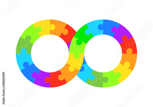 Infinity symbol colorful puzzle design. Vector isolated on white background.	
