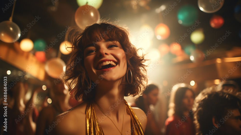 retro disco girl dancing in a night club 