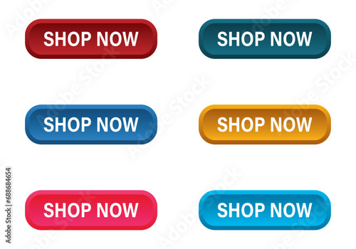 Buy now button with shopping cart. Set of button shop now. Online shopping button. Vector illustration. Modern collection for web site button. 