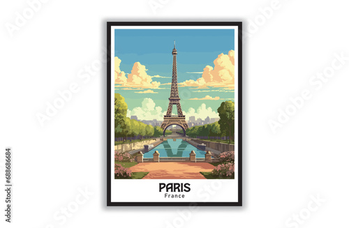 Paris, France. Vintage National Park Posters, National Park Art Prints Nature Wall Art and Mountain Print Set Abstract Travel for Hikers Campers Living Room Decor. Vector illustration, Design, Colorfu