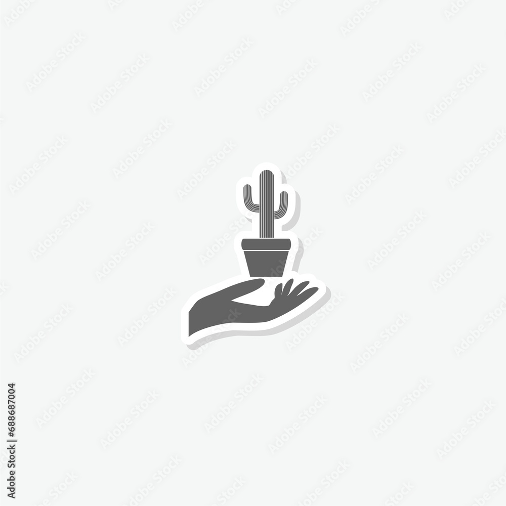 Cactus pot icon sticker isolated on gray background Cactus pot icon sticker isolated on gray background