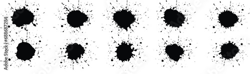 Set of black ink splat, Ink drops and splashes. Liquid paint drip drop splash with ink splatter. 