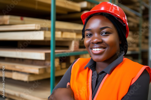 Happy Black African women engineer worker enjoy working in factory industry. Neural network AI generated art