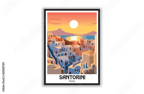 Santorini   Vintage National Park Posters  National Park Art Prints Nature Wall Art and Mountain Print Set Abstract Travel for Hikers Campers Living Room Decor. Vector illustration  Design  Colorful