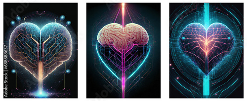 robot heart, technology, futuristic, electrical, set of 3