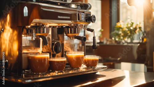 Professional coffee machine in a cafe