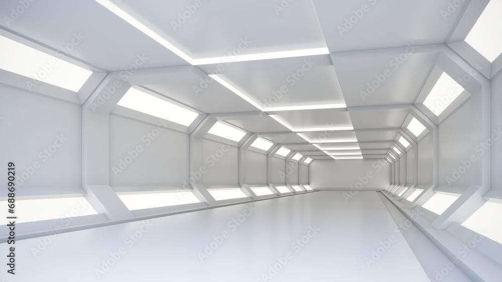 Obraz premium Illuminated corridor interior design. 3D rendering 