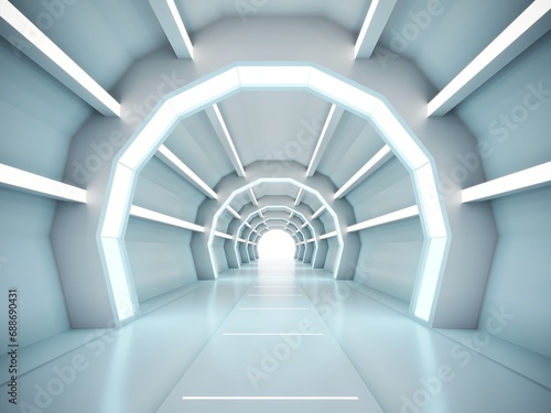 blue corridor in building.Abstract, Modern Empty Round Background.3D Illustration modern architecture interior