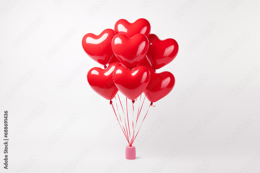 Red heart-shaped balloons on white background, Valentine's day concept