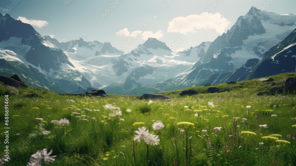 Fototapeta premium Alpine meadow picturesque mountain views