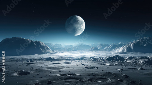 Lunar cinema screen against moon landscape Earthrise view © javier