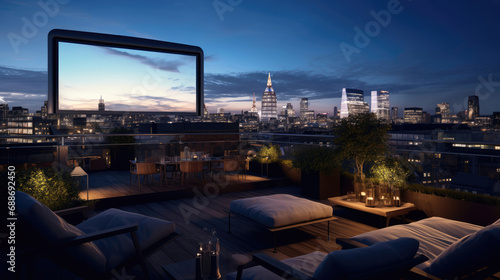 Urban Cinema on Rooftop Architectural Surround Trendy Seating