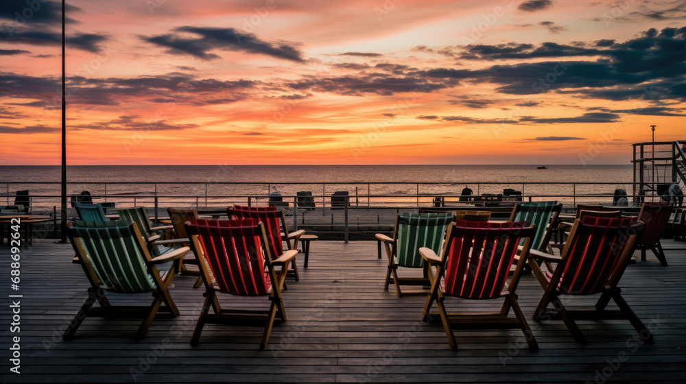 Fototapeta premium Cinema by the Sea Comfortable Seating Sunset View