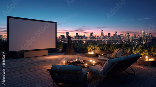 City Rooftop Film Modern Lounge Urban Lights Stylish Ambiance