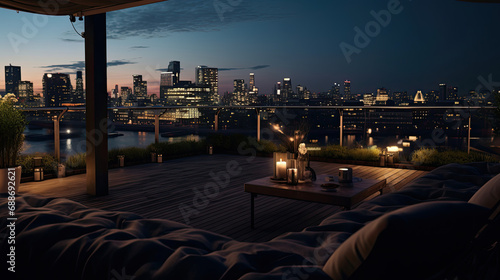 Rooftop Movie Night Urban Skyline Contemporary Seating