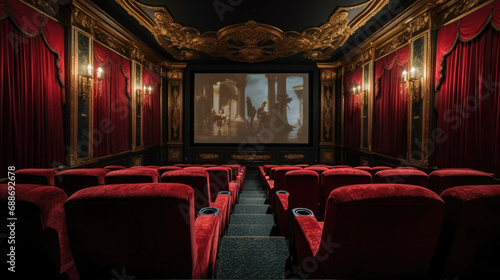 Opulent Mansion Theater Velvet Seats Gilded Details Elegance