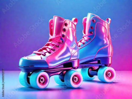 Roller skates isolated on blue background. 3d rendering