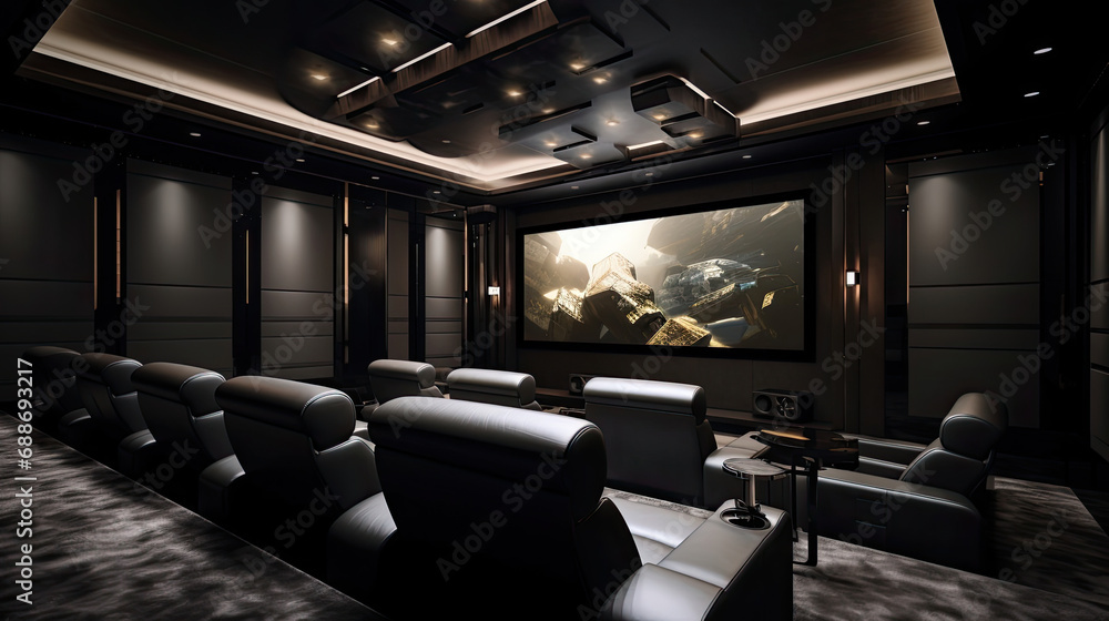 Fototapeta premium Contemporary Theater Leather Seats Acoustic Panels 8K Projection