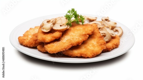 fried fish with sauce and mushrooms. generative ai