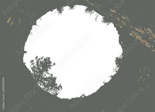 Round hole with silhouettes of plants around the edge. View upward from a well or hole. Vector vintage background with copy space. Design element for overlay with round frame for text