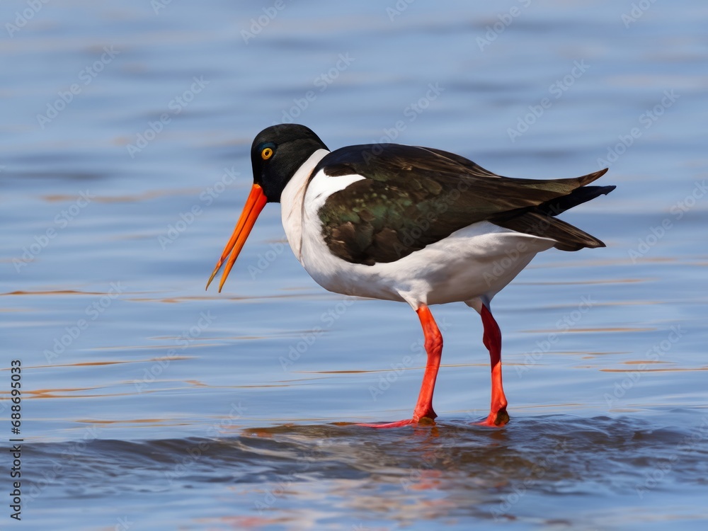 Eurasian oystercatcher , Haematopus ostralegus), in water Eurasian oystercatcher , Haematopus ostralegus), in water