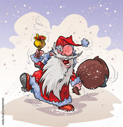 Cartoon Santa Claus in snow.  In separated layers for easy edit. (ID: 688695464)