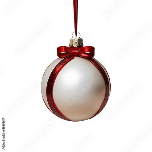 luxury pearl christmas bauble with ribbon isolated on white, png