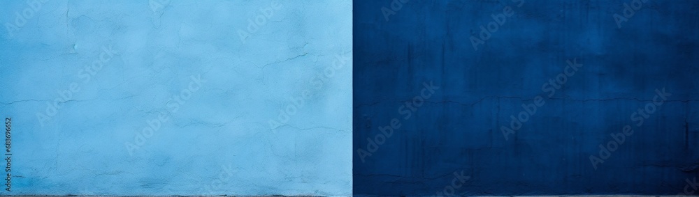 A wall corner painted in contrasting blues, one darker and the other lighter, deliberately creating a blank space for copy.