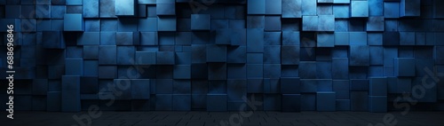 A wall segmented into panels of progressively darkening shades of blue, offering a generous portion for text on the opposite side.
