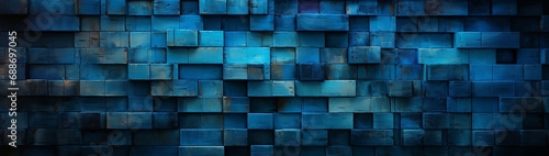 A wall segmented into panels of progressively darkening shades of blue, offering a generous portion for text on the opposite side. photo