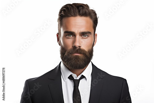 Portrait of handsome bearded man in suit looking at camera isolated on white © Татьяна Евдокимова
