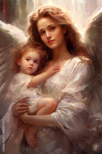 A guardian angel protecting children. AI generativ.