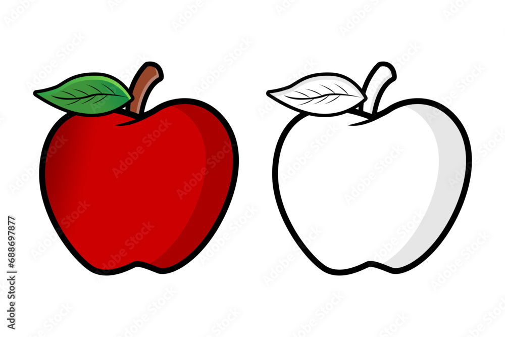 Vector Illustration of apple
red and black and white, suitable for needs, icons, logos and coloring examples - obrazy, fototapety, plakaty 