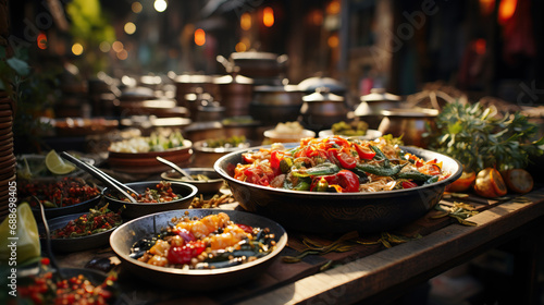 Thai Street Food Vendor: Culinary Artisan. Concept of Authentic Flavors, Culinary Craftsmanship, and Local Gastronomy