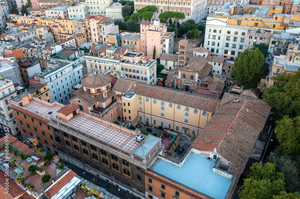 Aerial View of a Courtyard and Buildings in the Center of Rome Italy