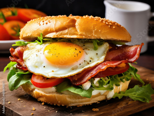 Bread hamburger bacon meat meal sandwich salad cheese background food lunch tomato fresh
