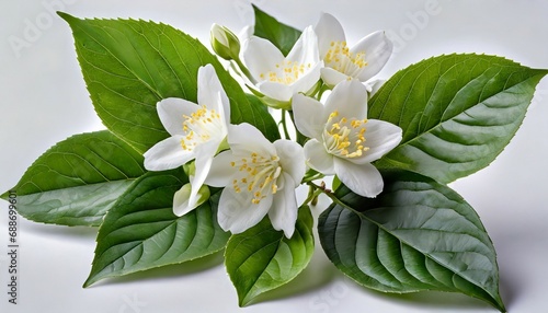 jasmine flower with leaves on white background