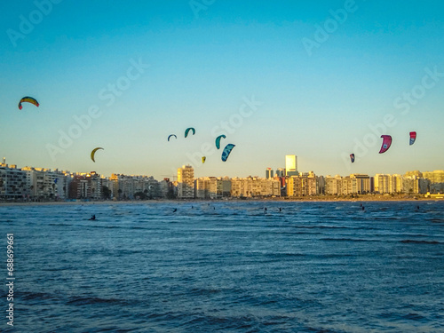 Kiteboarding at pocitos beach, montevideo, uruguay