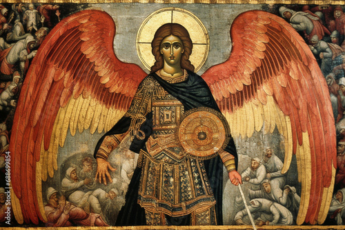 the depiction of St Michael the Archangel in Byzantine art . AI generative. photo