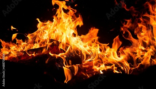 fiery fire on black background beautiful yellow orange and red fire flame texture style © Charlotte