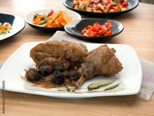 dish with rabbit with olives