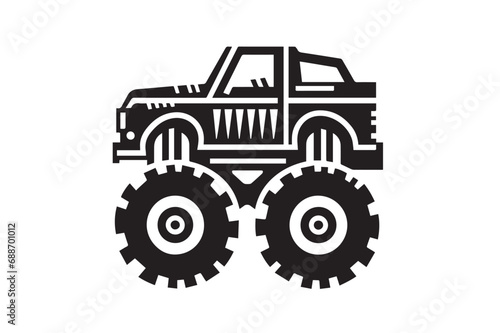 Monster truck car. Black icon, logo. Simple, minimalistic