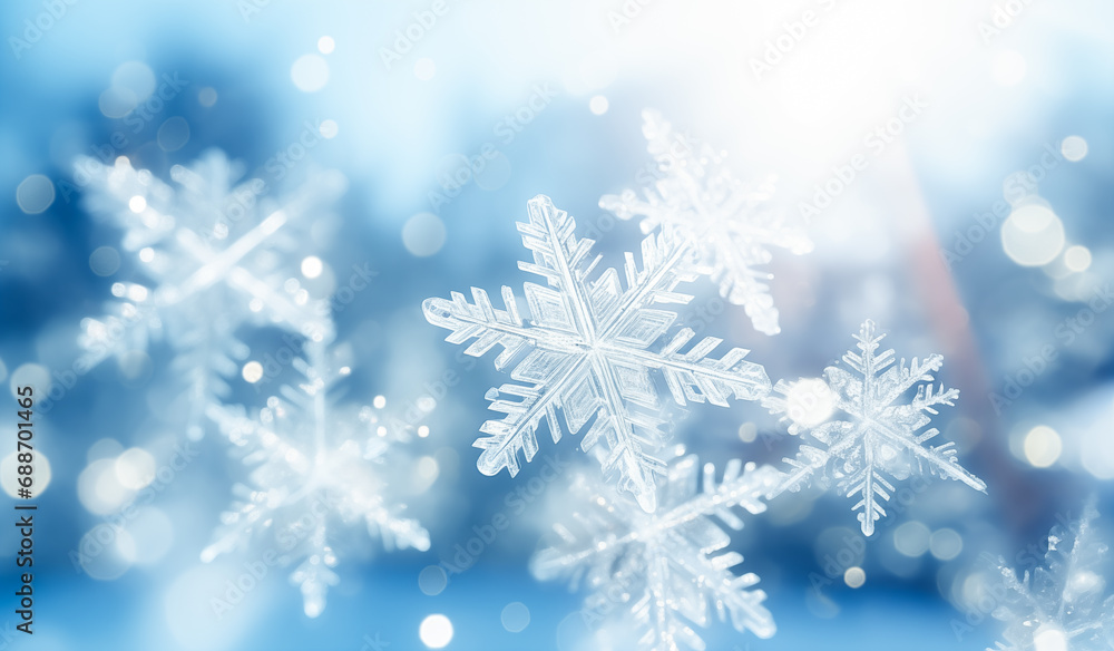 A snowflake on a blue background with a gradient of blue blurred bokeh. Dreamy and wintery mood. Winter, xmas background. A snowflake on a blue background with a gradient of blue blurred bokeh. Dreamy and wintery mood. Winter, xmas background.