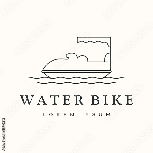 water bike line art logo vector minimalist illustration design, water bike fun play logo design