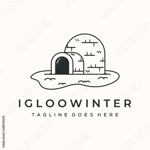 igloo ice house line logo vector minimalist illustration design, igloo snow house logo design
