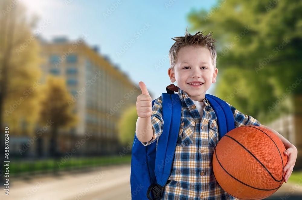 Portrait of a small schoolboy with a backpack Portrait of a small schoolboy with a backpack